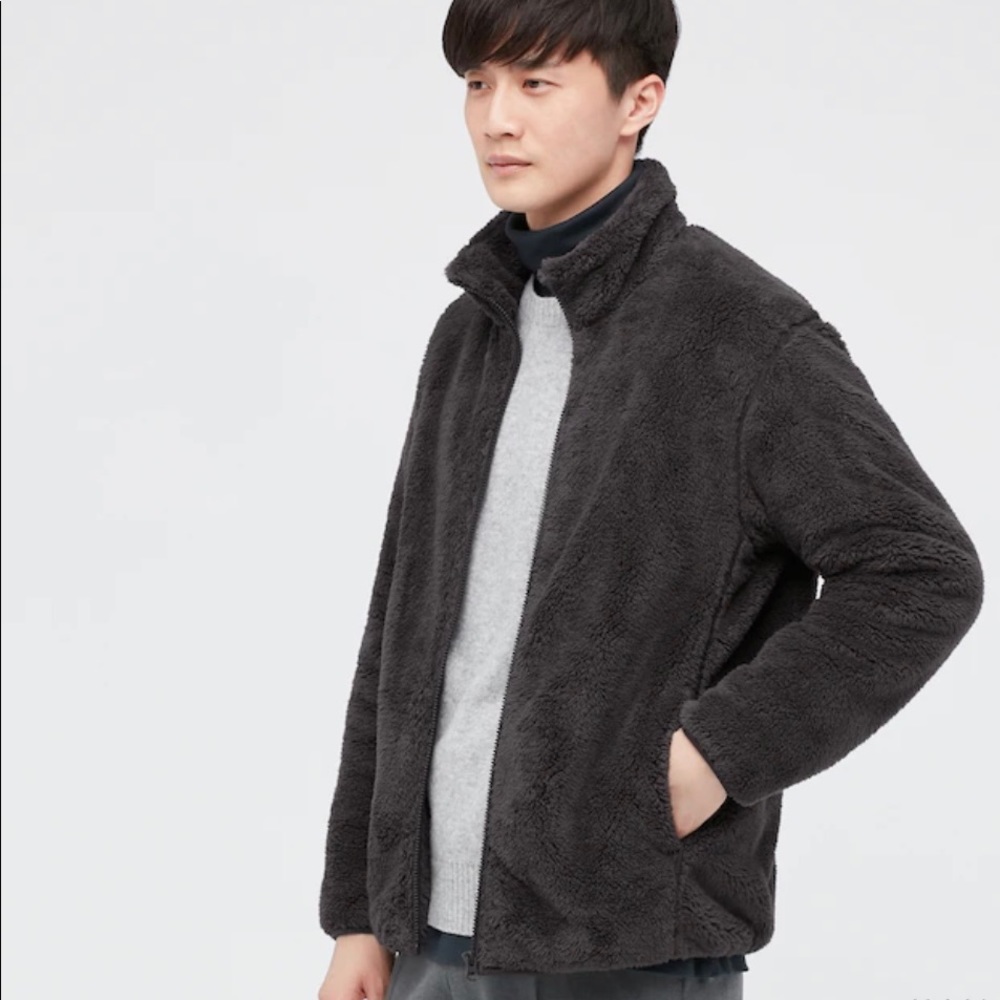 Fluffy Yarn Full Zip Jacket, Unisex, Black, Size M